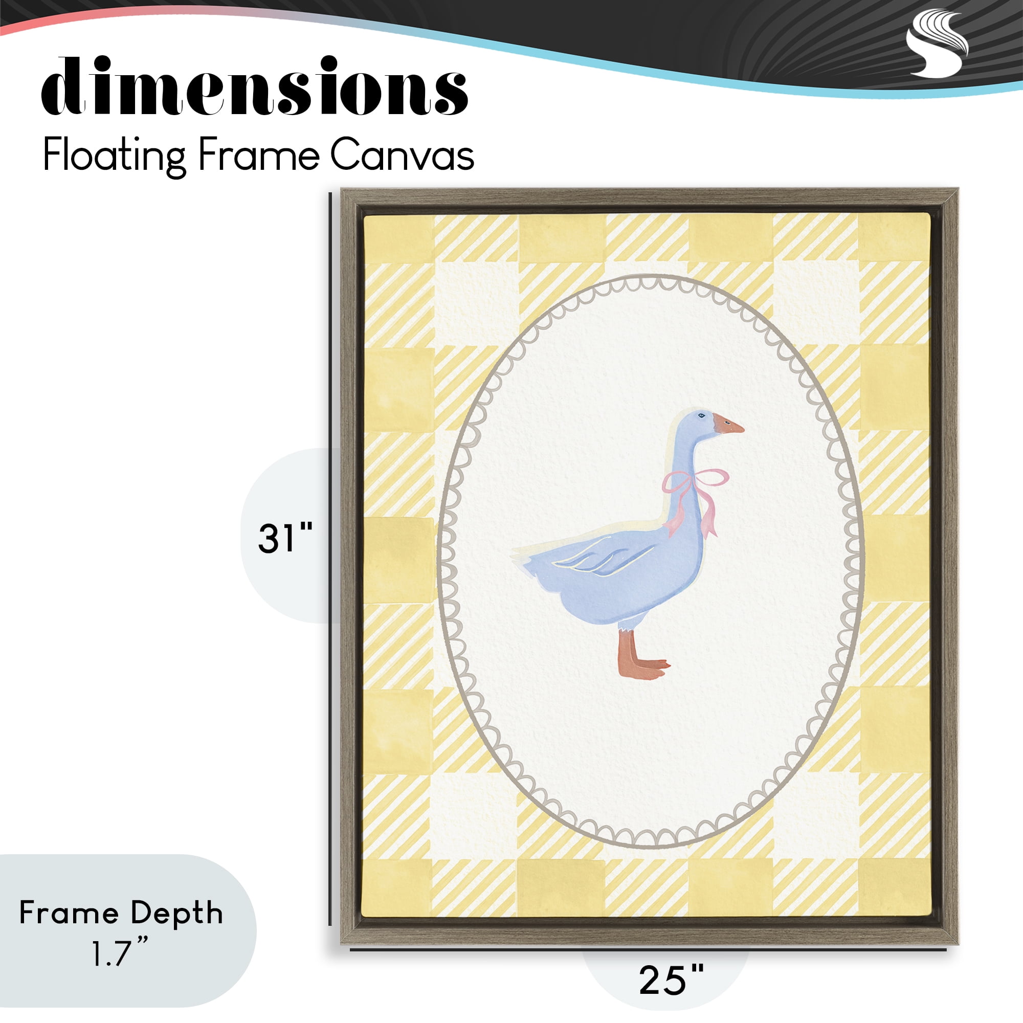 Stupell Industries Little Goose on Yellow Gingham Brown Framed Floater Canvas Wall Art, design by The Paper Curator