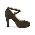 thumbnail image 3 of BLISSFUL STEP Women's Shoes Platform Round Toe Cross Strap Buckle Closure Stiletto Heel  Mary Jane Pumps Dark Brown 8, 3 of 5