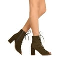 thumbnail image 2 of New Women Shoe Republic LA Gloria Faux Suede Peep Toe Lace Up Chunky Heel Bootie, 2 of 3