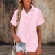 thumbnail image 2 of Tops de Manga Corta de Verano para las Mujeres de la Moda Color Sólido de Lino Cuadrado Borde con Botones, 2 of 6