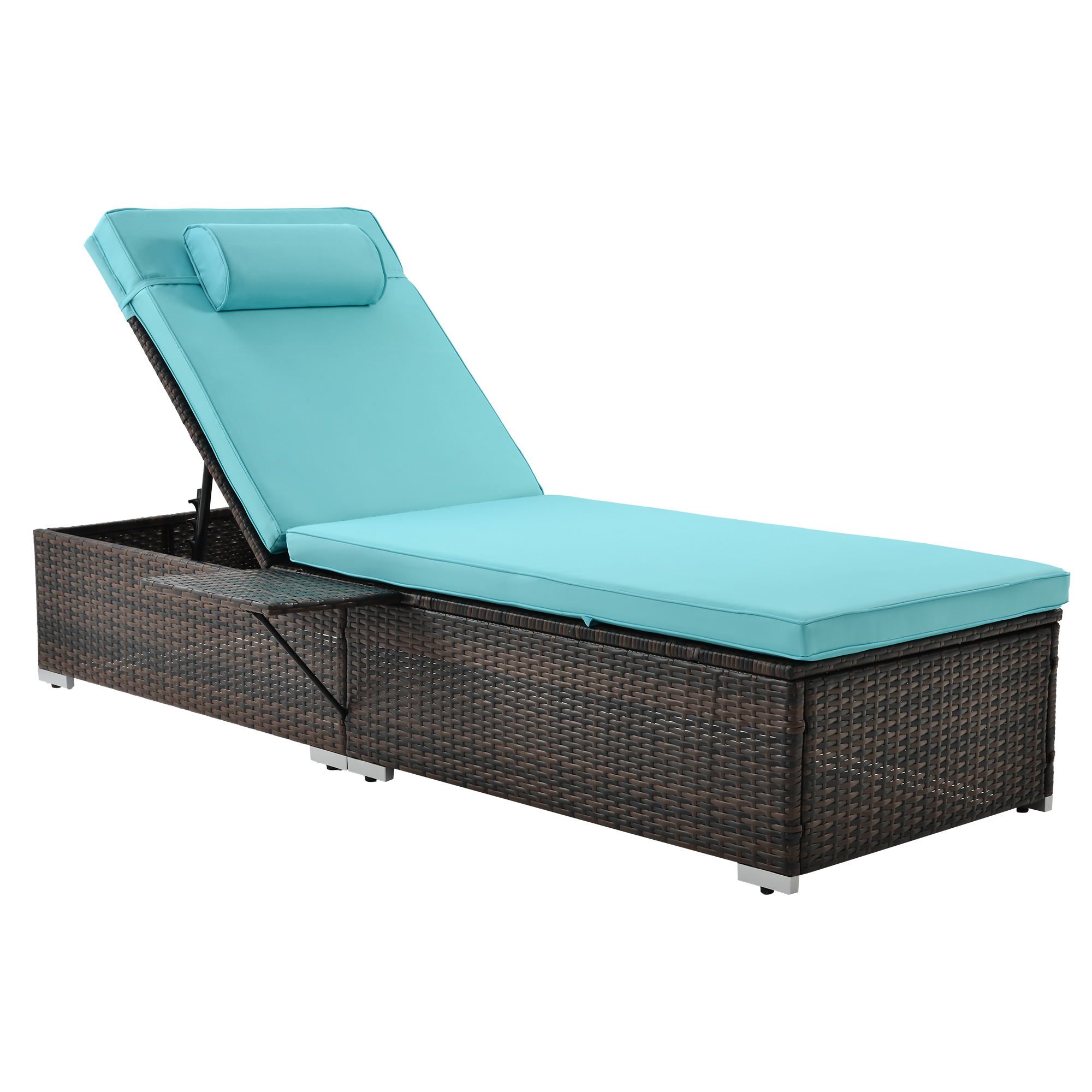2 Piece Outdoor Patio Chaise Lounge, PE Wicker Lounge Chairs with Adjustable Backrest Recliners and Side Table, Reclining Chair Furniture Set with Cushions for Poolside Deck Patio Garden, K2698 - image 4 of 11
