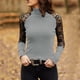 thumbnail image 1 of Pntutb moda mujer cuello alto manga larga algodón camiseta casual tops blusa de encaje Pntutb Pntutb-3282, 1 of 6