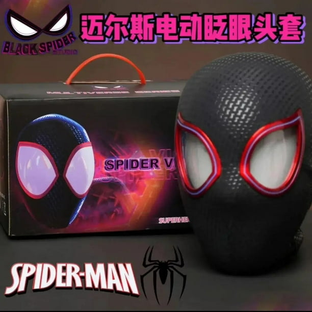 Máscara de cabeza de Spiderman para adultos y niños, máscara electrónica con ojos móviles, juguetes elásticos con Control remoto, 1:1