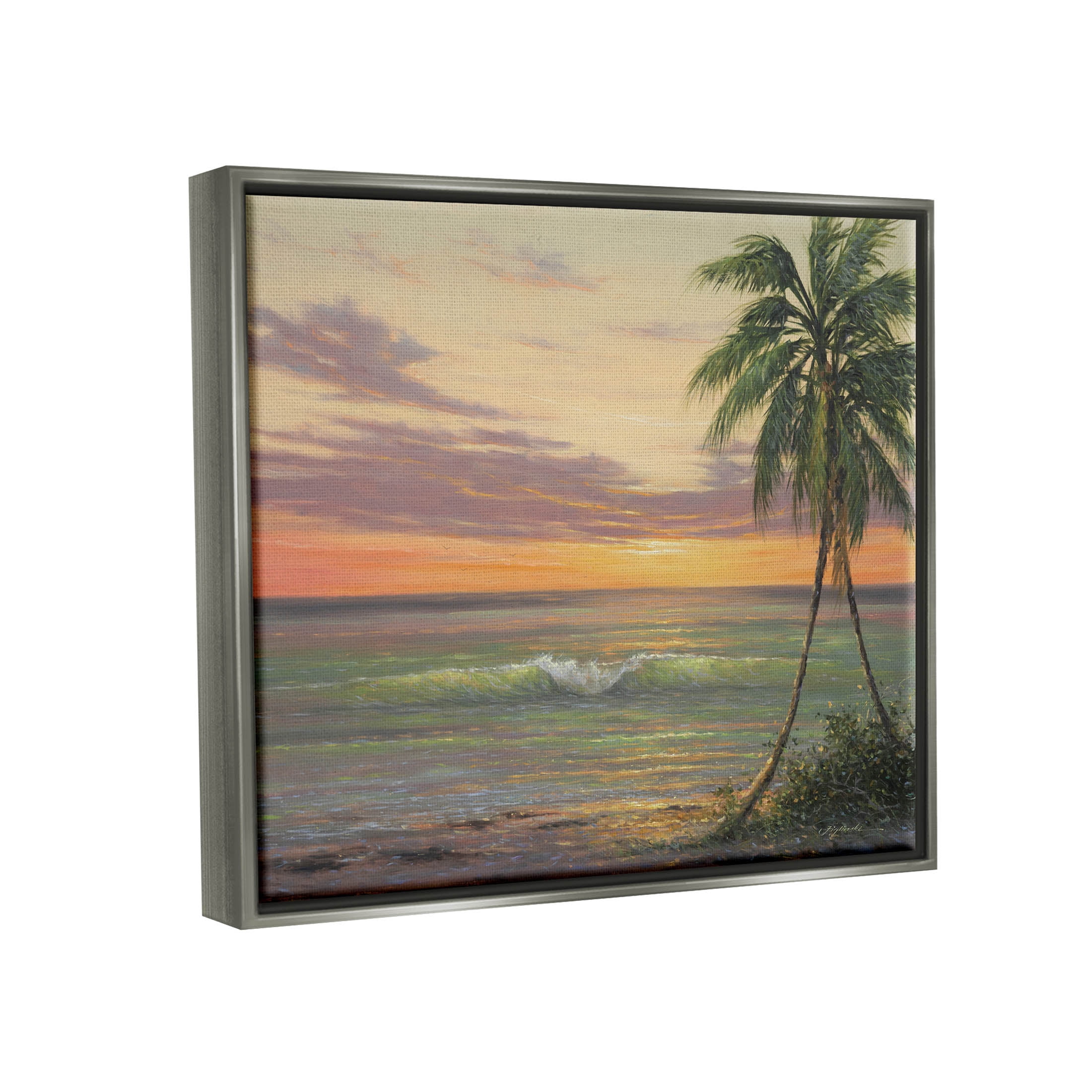 Tropical Ocean Waves Beach Coastal Painting Luster Gray Framed Art Print Wall Art