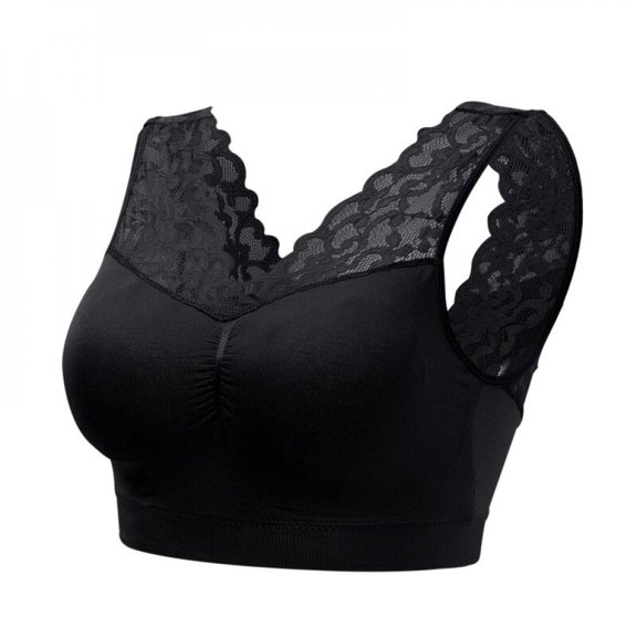 Women Lace Sports Plus Size Bra Full Cover Seamless Push Up Yoga Bra Wirefree Padded Fitness Gym Cute Bra Wide Shoulder for Jogging Workout Pilates