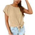 thumbnail image 1 of Ymauqau T-Shirts pour Femmes Manches Courtes Roulées Col Rond Nœud devant Crop Tops Tendance Décontracté T-Shirts Coupe Ample Blouses, 1 of 7
