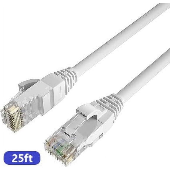 QualGear QG-CAT6R-CCA-25FT-WHT CAT 6 High Speed Internet and Ethernet Cable for Home and Office Use - 24 AWG, Up to 1 Gbps, 250MHz, Gold Plated Contacts, RJ45, CCA, White - 25ft