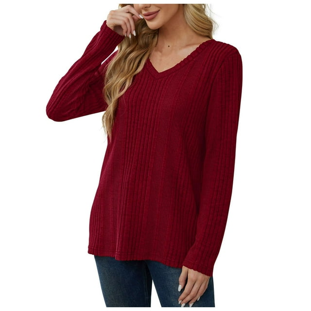 Kogui Chandail à Col Roulé pour Femme Court Chandail à Manches Longues à Col Rond pour Femme 2025 Automne Imprimé Mignon Ample Tricoté Chandail à Enfiler Hauts Vêtements Tendance (Rouge, TG)