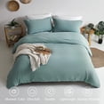 thumbnail image 2 of Soft Duvet Cover - 100% Washed Microfiber Grayish Teal Comforter Cover Set 3, 2 of 7