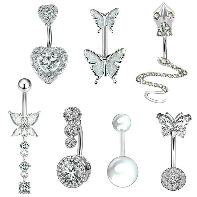 Dsseng 7Pcs Belly Button Ring Surgical Steel Navel Rings Shiny Belly Button Piercing Blue