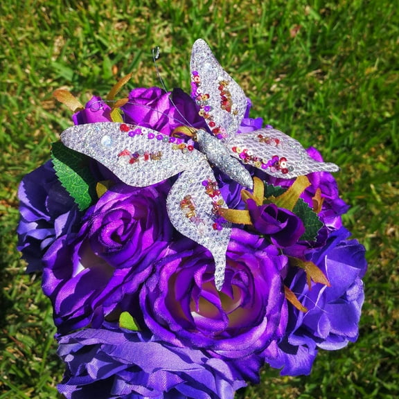 4" Handmade Artificial Decorative Butterfly With Clip Silver(12 Pieces)