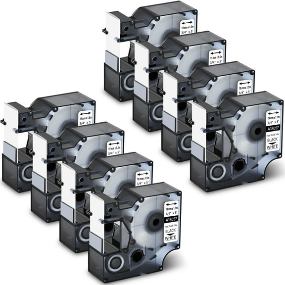 GREENCYCLE 8PK Rhino Heat Shrink Tubes Compatible for DYMO 18057 19mm 3/4" Black on White Cable Label Tape