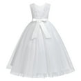thumbnail image 3 of IBTOM CASTLE White First Communion Dresses for Girls Lace Flower Wedding Bridesmaid Pageant Birthday Baptism Party Formal Maxi Tulle Gown 9-10 Years White - Feather, 3 of 8
