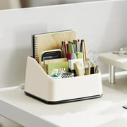 pstuiky Slant Insertion Desk Organizer 4-Compartment Stationery & Office Supply Storage Box Large Capacity for Pens, Makeup, Remote Controls 17.3X15X10.5Cm Plastic Organizer
