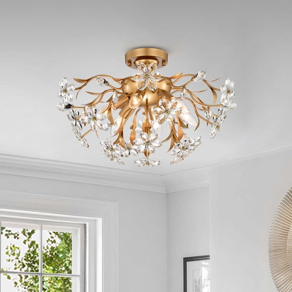 The Lighting Store Silvia 6-Light Daisy Flower Crystal Glass Flush Mount Glossy Bronze