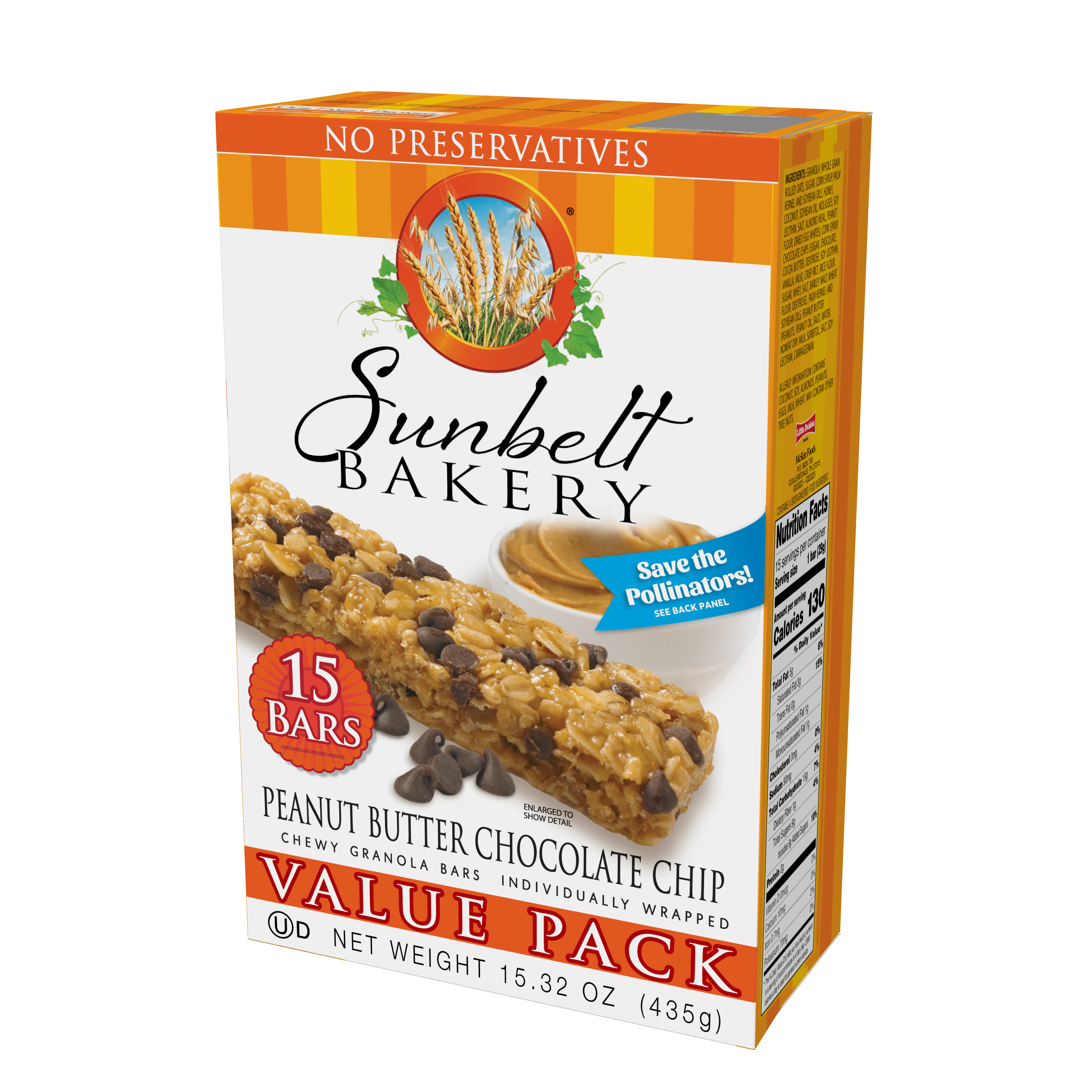 Sunbelt Bakery Peanut Butter Chocolate Chip Chewy Granola Bars Value Pack, 4 Boxes, 60 Bars
