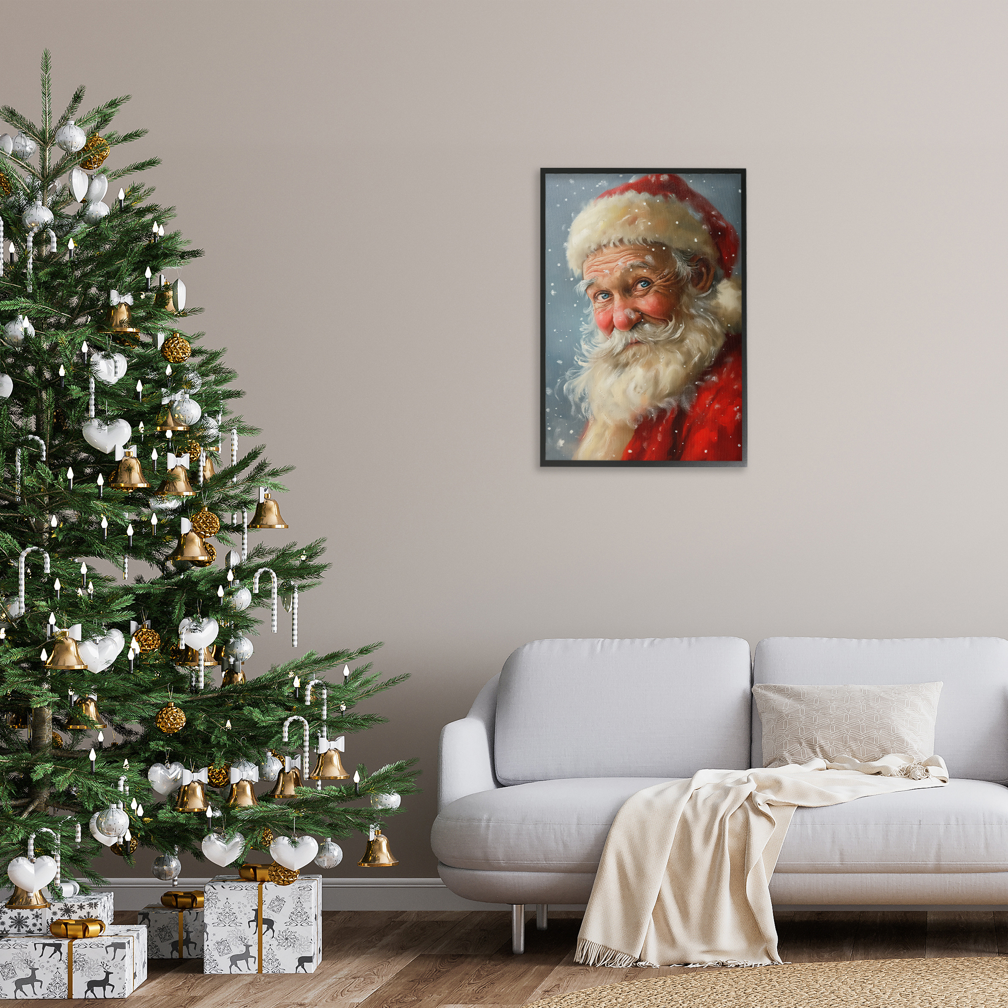 Stupell Industries Rosy Santa Portrait Holiday Painting Black Framed Art Print Wall Art, 20 x 30