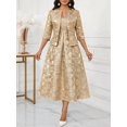 thumbnail image 5 of Women Gold Jacquard Floral 2-Piece Suit Elegant Pleated Midi Dress, 5 of 6