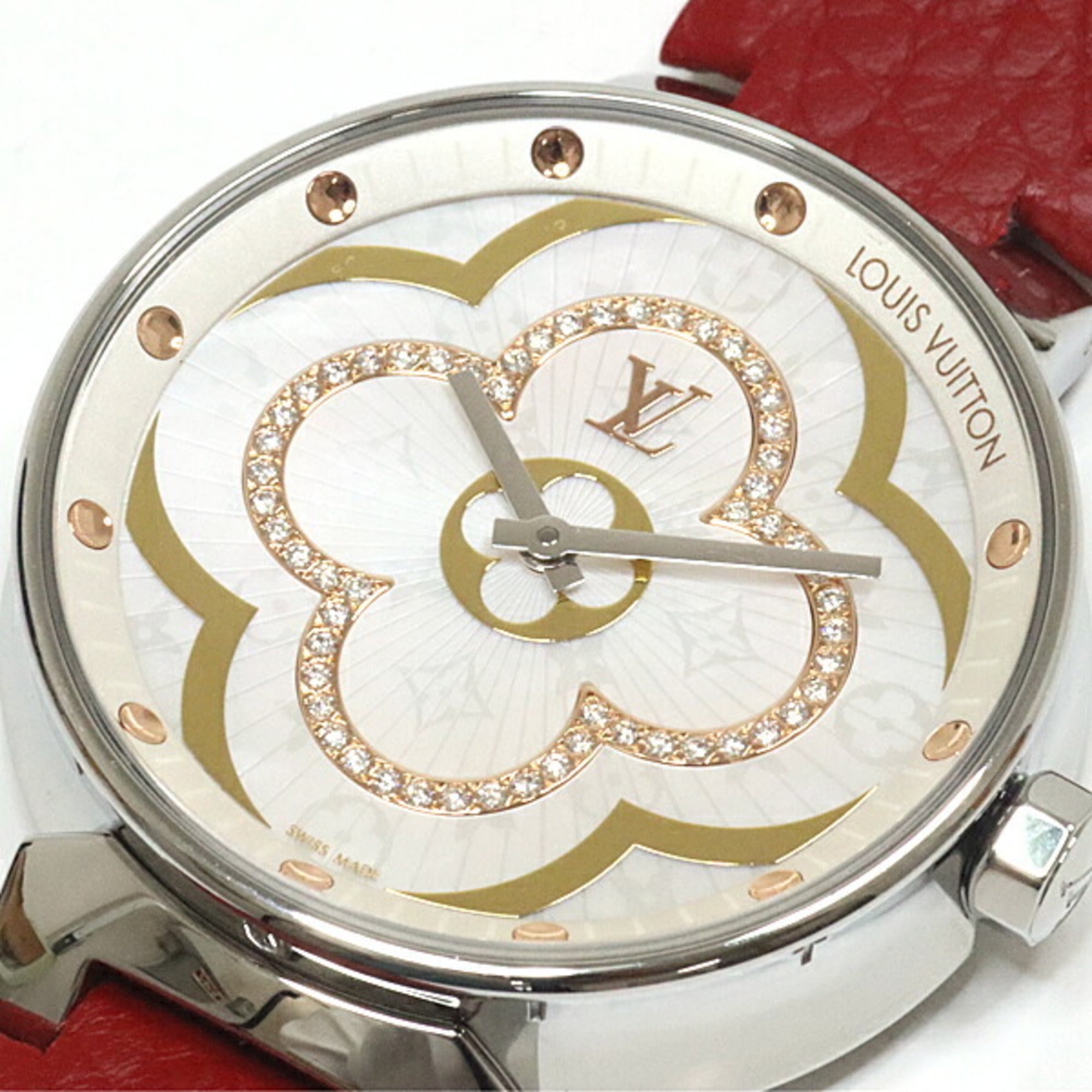 Authenticated Used Louis Vuitton LOUIS VUITTON Tambour Bijou Secret Diamond  Bezel Q151D Black Dial Watch Women's 