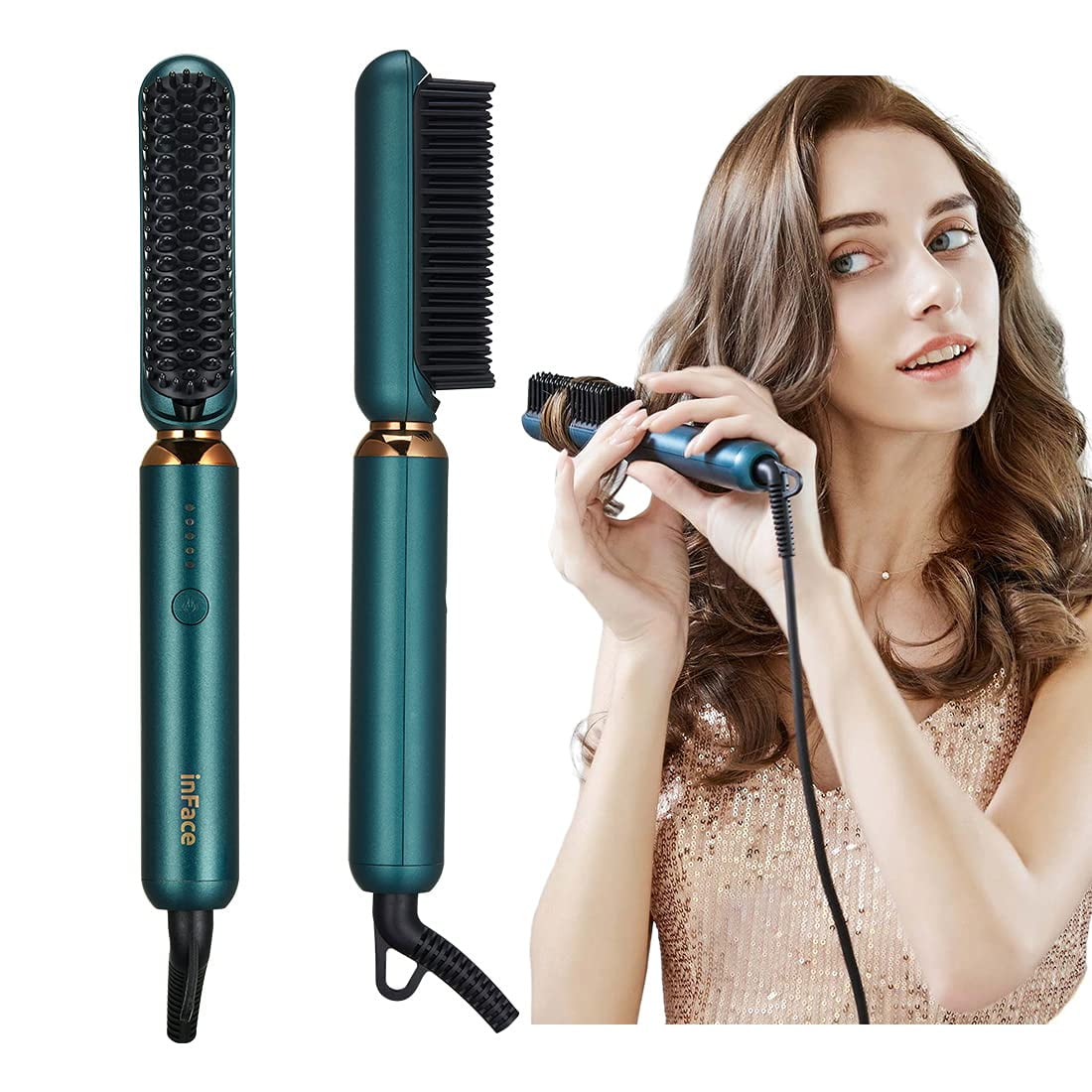 Hair Straightener Brush by inFace, 20s Fast MCH Ceramic Heating Hair  Straightening Brush with Anti Scald Feature, 5 Temp Settings & Anti-Scald,  30 Mins Auto-off, Perfect for Professional Salon at Home |
