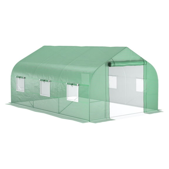 SAZYY 11.5'x10'x6.5' Outdoor High Tunnel Greenhouse Portable with Windows, Walk-in Plant Growing Shelter for Garden Farming, Deep Green