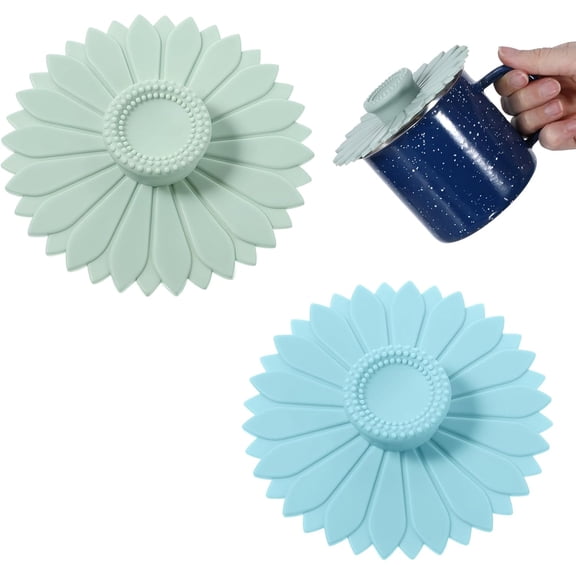 Wrongduck Sunflower Silicone Cup Covers, Reusable Drink Covers for Cups and Mugs, Flexible Silicone Lids to Keep Drinks Covered, 2 Pack
