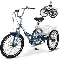Lilypelle Folding Tricycle for Adult , 20/24/26in Wheel 7-Speed Unisex Three Wheel Cruiser Bike