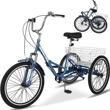 Lilypelle Folding Tricycle for Adult , 20/24/26in Wheel 7-Speed Unisex Three Wheel Cruiser Bike