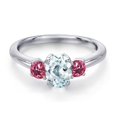 thumbnail image 3 of Gem Stone King 925 Sterling Silver Sky Blue Aquamarine and Pink Tourmaline Engagement Ring for Women | 1.05 Cttw | Oval 7X5MM | Gemstone March Birthstone | Size 7, 3 of 6