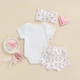 thumbnail image 4 of Infant Baby Girl Easter Outfits Short Sleeve Romper + Bunny Tail Shorts + Headband Set 0-18M, 4 of 6