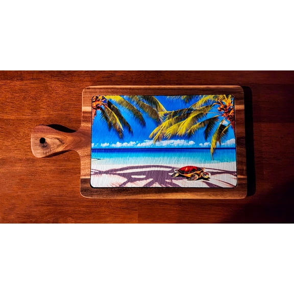 Resting on the Beach Sea Turtle Slate Cutting Board made with Acacia Wood