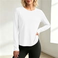 thumbnail image 7 of hotojiny Workout Tops for Women Crewneck Long Sleeve Shirts with Curved Hem UPF 50+ Sun Shirts for Hiking Running Gym Clothes(White,X-Large), 7 of 7