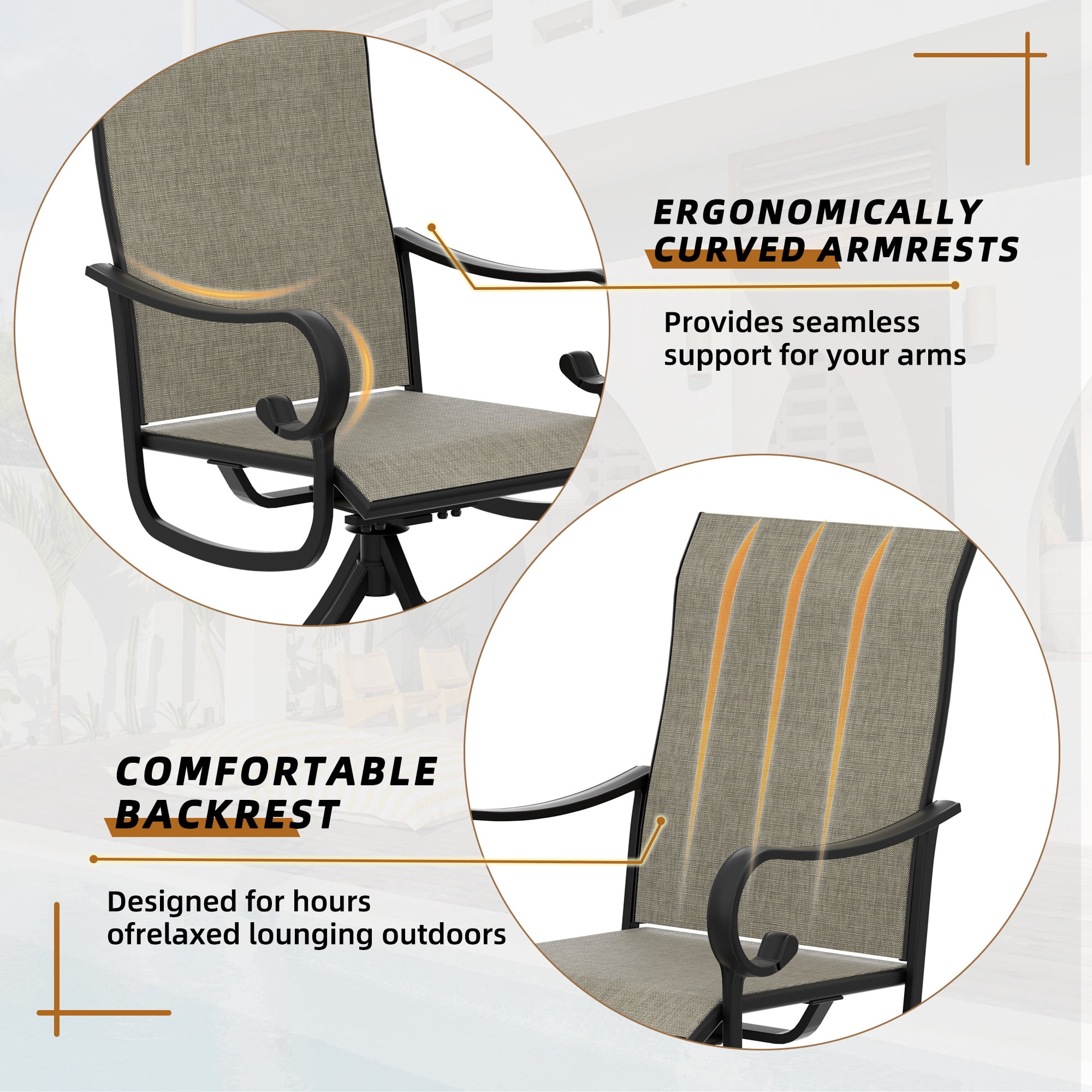 Zidtia Patio Swivel Rocker Chairs Set of 2, High Back Outdoor Dining Chairs with Sturdy Metal Frame, All-Weather Swivel Chairs,Brown