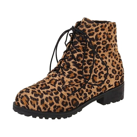 

fvwitlyh Ankle Boots for Women Heeled Boots for Women Booties 2022 Ladies Autumn And Winter European And American Leopard Print Lace Womens Boots Tall