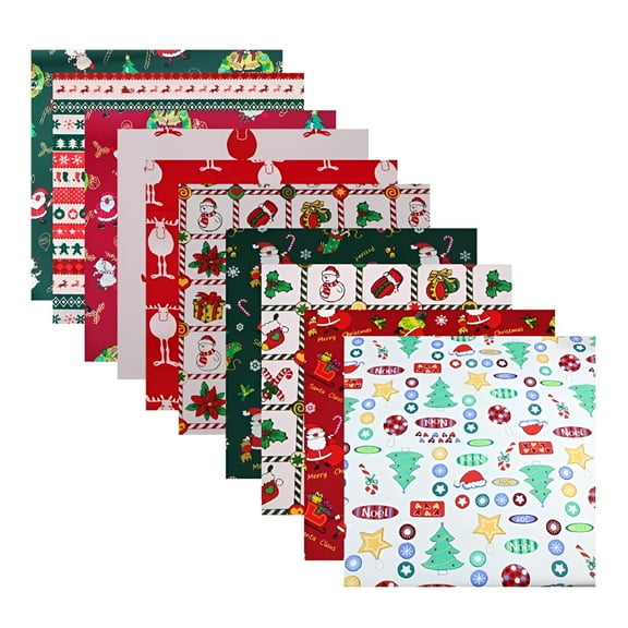 AUQ 10X Cotton Fabric Bundle Christmas Theme for DIY Sewing Quilting Patchwork Christmas Fat Quarters Fabric Bundles 10Pcs