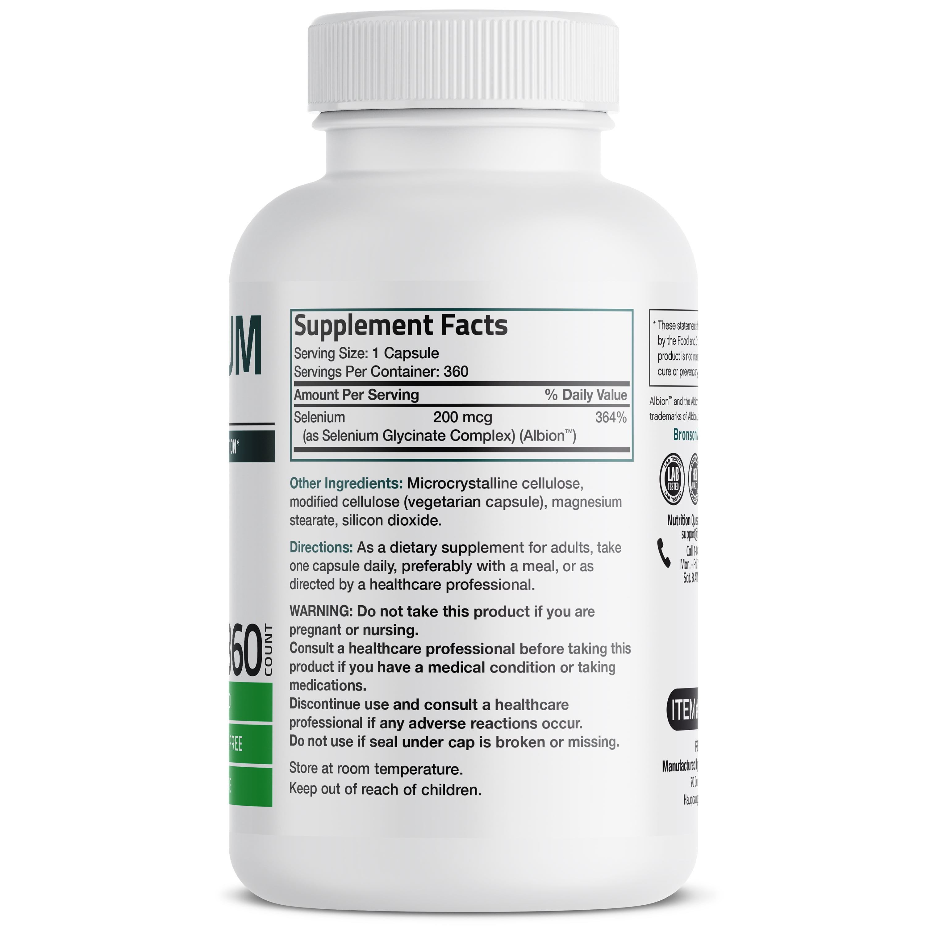 Bronson Selenium 200 Mcg for Immune Support, Thyroid, Prostate & Heart Health - Selenium Amino Acid - Essential Trace Mineral, 360 Capsules