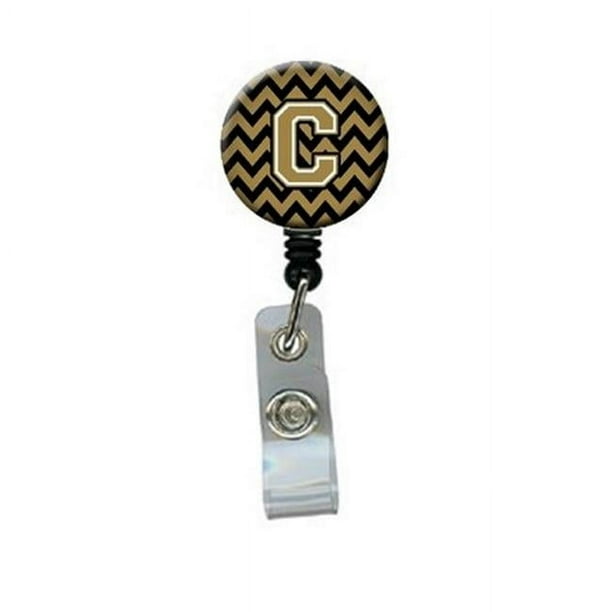 Carolines Treasures CJ1050-CBR Letter C Chevron Black & Gold Retractable Badge  Reel, 5 x 1 x 2 in. 