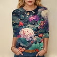 thumbnail image 2 of Towmus Womens 3/4 Length Sleeve Cotton Tops Casual Floral Print Round Neck Summer Tops Loose Fit Elastic and Lightweight Blouse for Women, 2 of 4