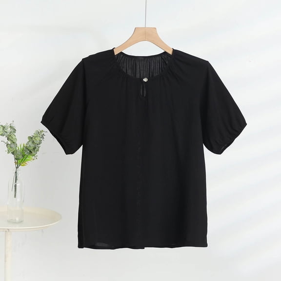 Women's Casual Blouse, Short Sleeve Round Neck Top, Soft Stretch Solid Color Shirt for Everyday Wear
