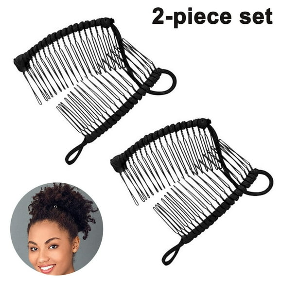 2PCS Black Banana Clip Comb Stretchy Banana Comb Hair Clips Adjustable Vintage Banana Clip Ponytail Holder for Naturally Thick Wavy Hair Curly Hair