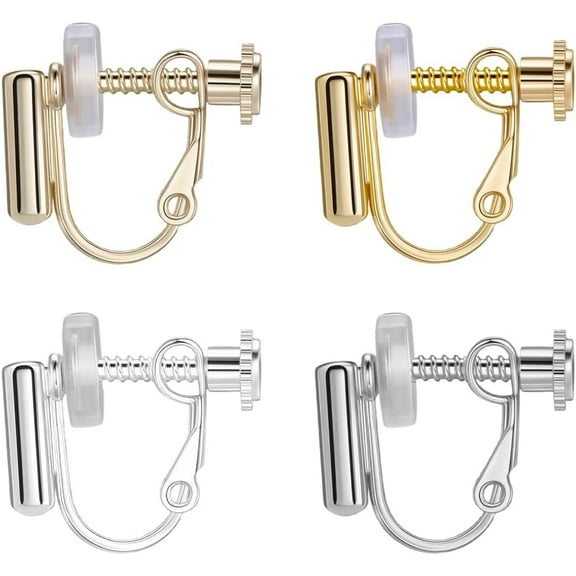 16Pcs 4 Styles Clip On Earring Converter Screw Back 18K Gold 14K Gold Sterling Silver Platinum Plated Clip-on Earring Findings Components with 20Pcs Ear Pads for Ears