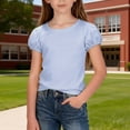 thumbnail image 2 of CPNG Girls Summer Short Sleeve T Shirt Little Girls Pure Cotton Solid Color Puff Sleeve Crewneck Soft Tops T-Shirts(Light Blue,14-15 Years), 2 of 4