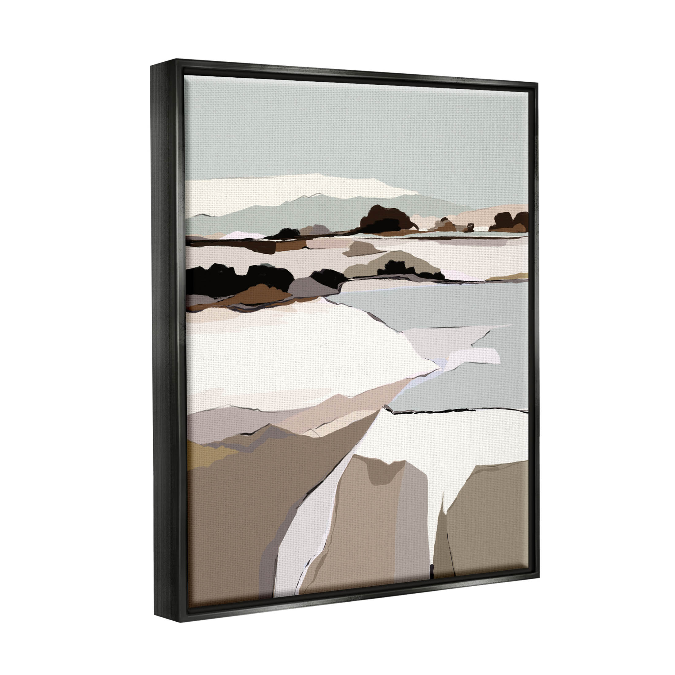 Stupell Industries Lakeside Shore Glattalp Scene Graphic Art Jet Black Floating Framed Canvas Print Wall Art, Design by Nikita Jariwala