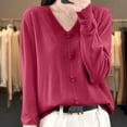 thumbnail image 1 of VgaVtl Chandails pour Femmes Col en V Manches Longues Chandails pour Femmes Cardigan Tricot Régulier Chic Uni Rouge Chandails, 1 of 3
