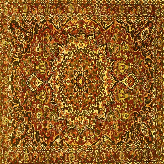 Ahgly Company Machine Washable Indoor Square Persian Yellow Traditional Area Rugs, 6' Square