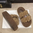 thumbnail image 6 of CHUMUD Women's Open Toe Platform Slippers Shearling-Lined Slip-On Slippers with Buckle Winter Fluffy House Bedroom Shoes, 6 of 7