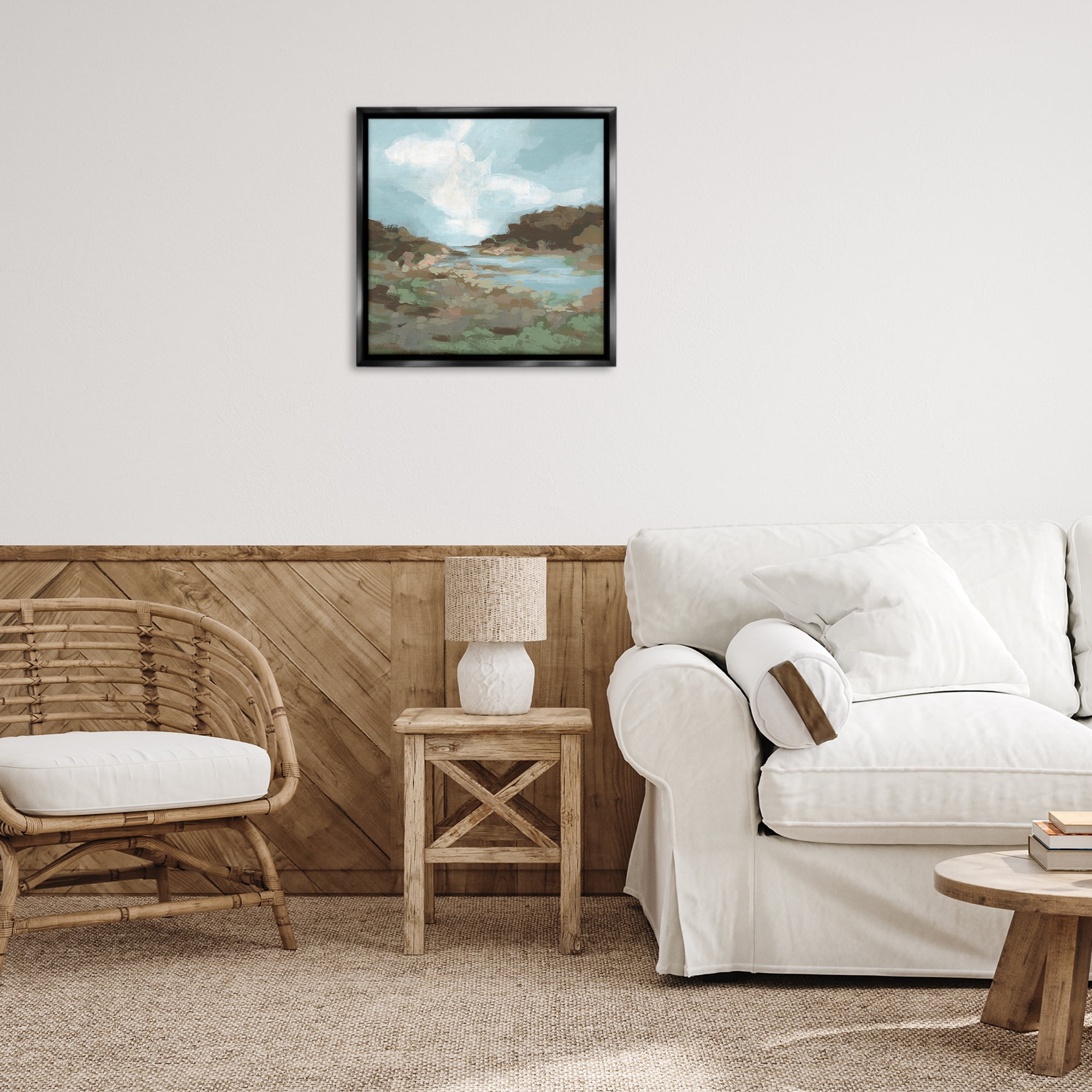 Stupell Industries Natural Creek Terrain Landscape & Nature Painting Black Floater Framed Canvas Art Print Wall Art, 25 x 25
