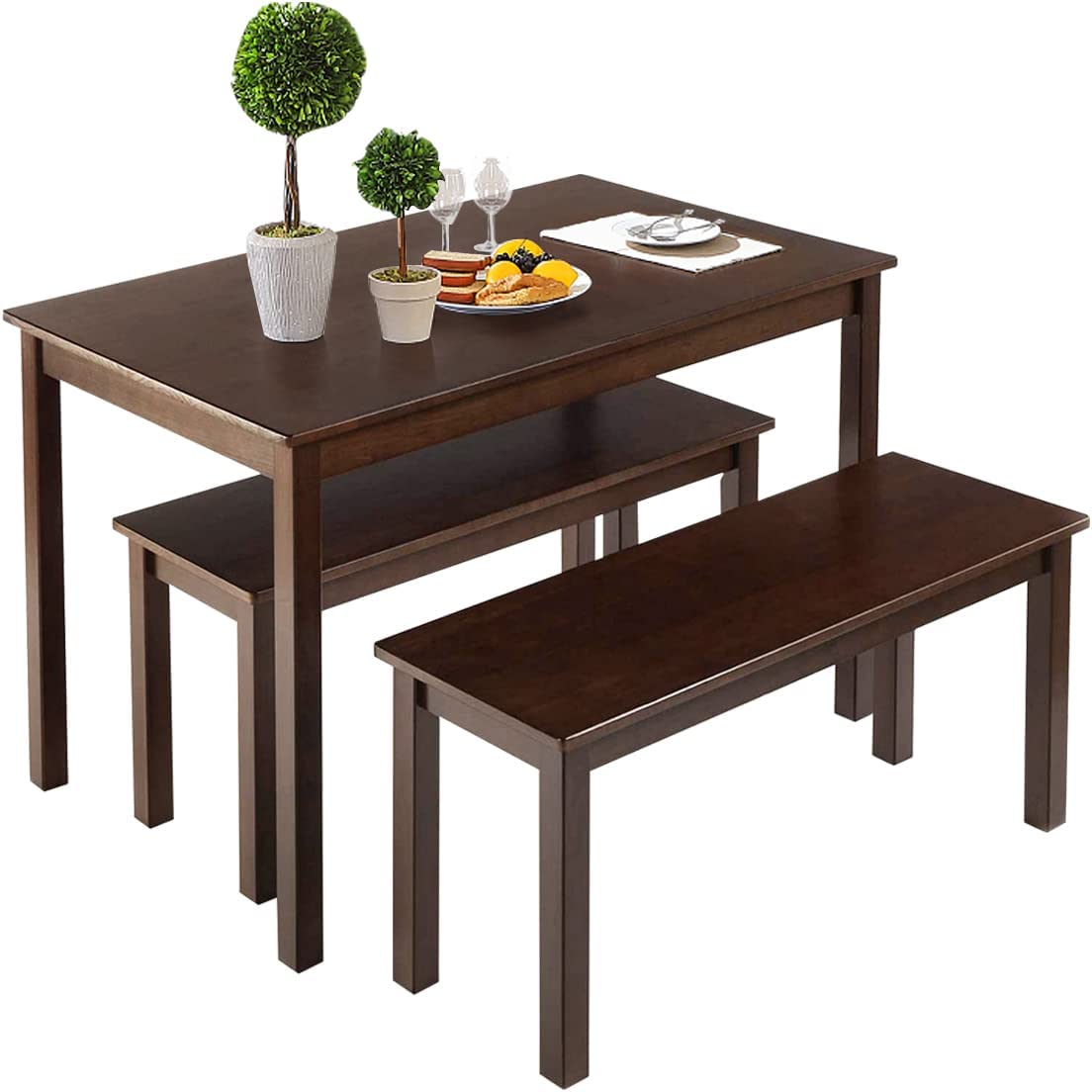 Dining Table Set for 4, Dining Room Table Set with 2 Benches, 3Piece Kitchen Table Set, Modern
