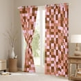 thumbnail image 3 of Homewish Geometric Pixel Plaid Curtains Pack of 2 (42x84 Each),Minimalism Geometric Checkered Curtains Blackout,Pink Brown Bedroom Curtains For Girls Boys,Super Cozy Room Decor, 3 of 6