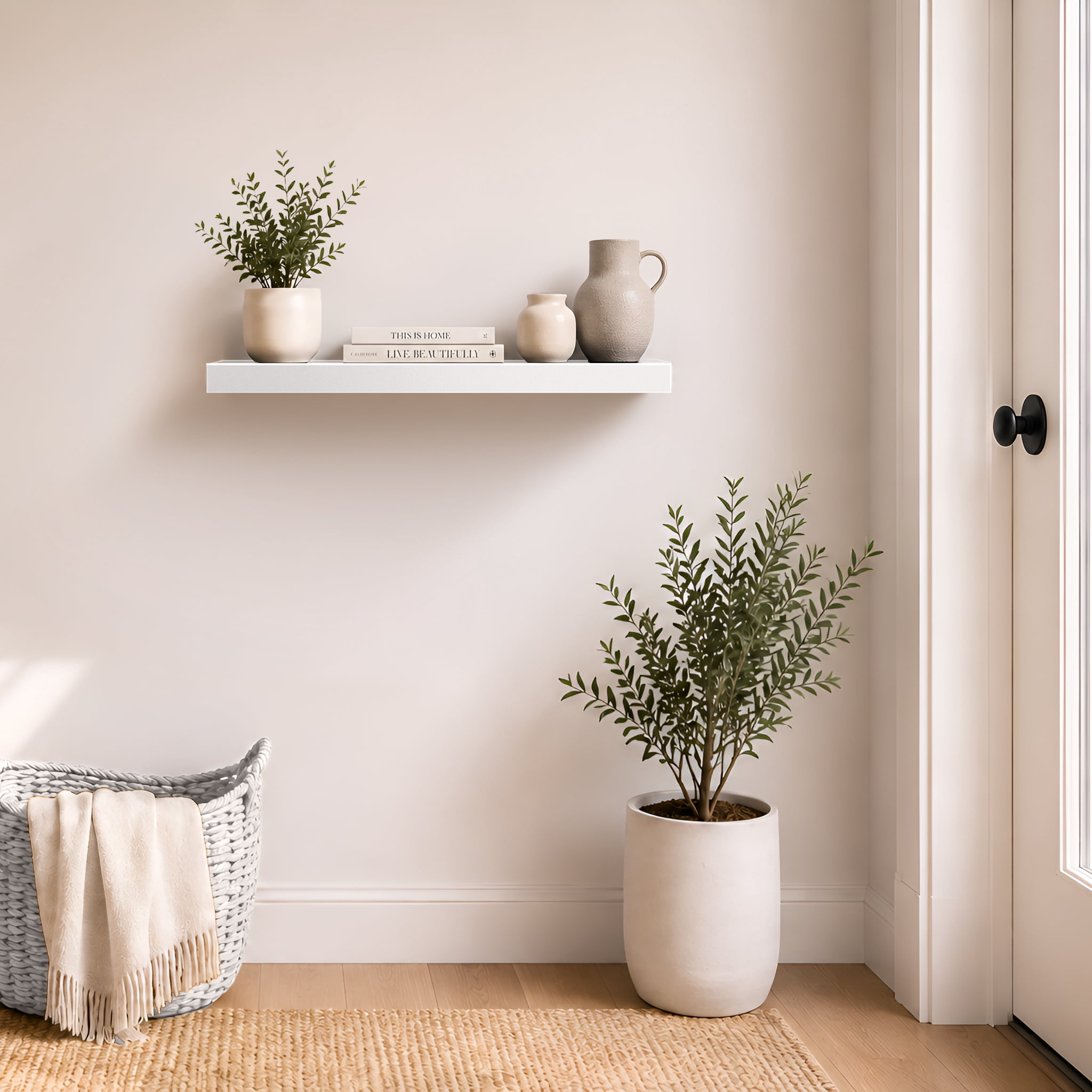 Sorbus 24" Floating Wall Shelf, White, Invisible Brackets, Bathroom, Bedroom & Home Decor